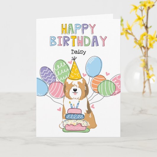 Sable Witte Tibetaanse Terriër Hond Verjaardagsfee Kaart (Gele Bloem)