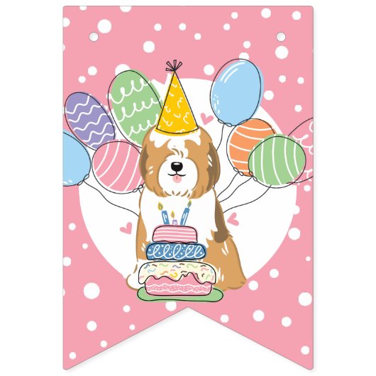 Sable Witte Tibetaanse Terriër Hond Verjaardagsfee Vlaggetjes (Eerste vlag)