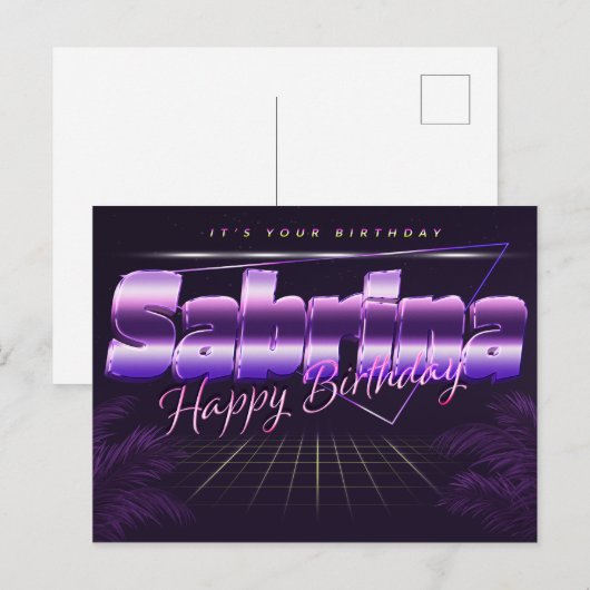 Sabrina Name Vorname lila Postkarte Geburtstag Briefkaart (Voorkant / Achterkant)