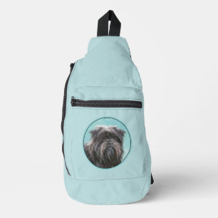 Sac À Bandoulière Affenpinscher Peinture Chien noir et argent Art