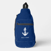 Sac À Bandoulière Ancre nautique Nom du bateau bleu personnalisé (Recto)