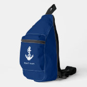 Sac À Bandoulière Ancre nautique Nom du bateau bleu personnalisé (Coin droit)