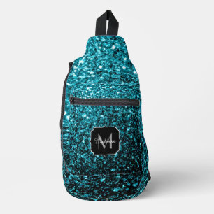 Sac À Bandoulière Aqua bleu faux parties scintillant scintille Monog