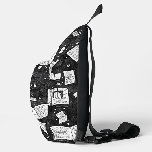 Sac À Bandoulière Arrière - plan De Livres Noir Et Blanc (Droite)