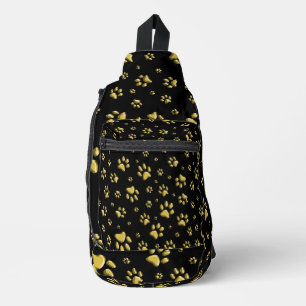 Sac À Bandoulière Arrière - plan noir Shiny Gold Paws Motif d'impres