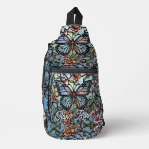 Sac À Bandoulière art de papillon bleu verre teinté vintage