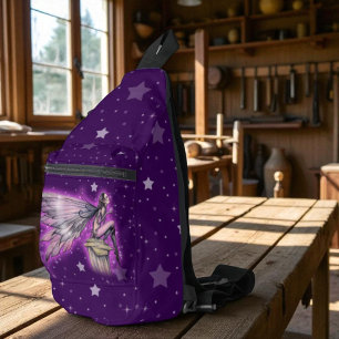 Sac À Bandoulière Art fantastique de fée étoilée violette sur fond d