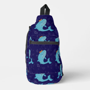 Sac À Bandoulière Baleine Roi avec Couronne Art folklorique océani