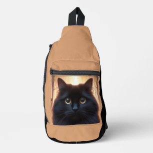 Sac À Bandoulière Belle Fluffy Chat Noir avec yeux or