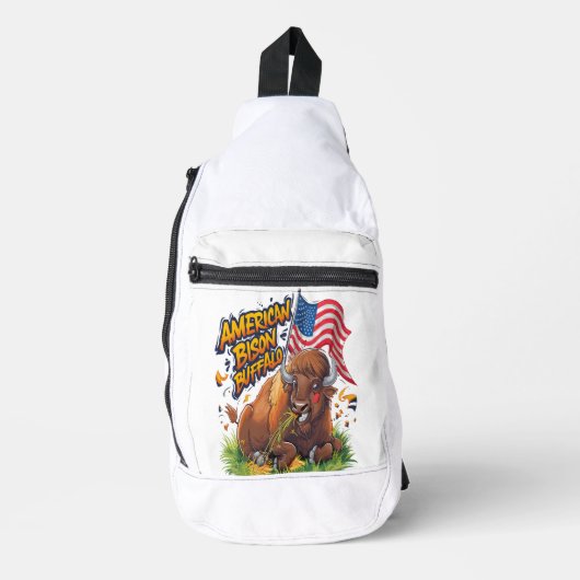 Sac À Bandoulière Bison avec drapeau américain dans l'herbe (Recto)