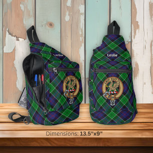 Sac À Bandoulière Blason du Clan Leslie sur tartan de chasse