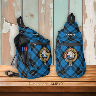 Sac À Bandoulière Blason du clan Ramsay sur tartan de chasse bleu