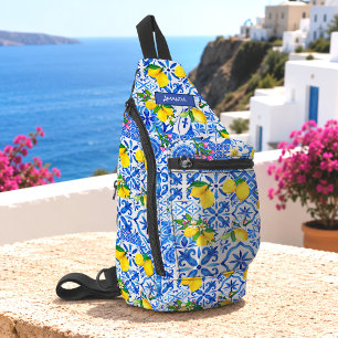 Sac À Bandoulière Bleu d'été Majolique Sicilien Citron Méditerranéen