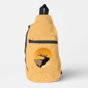 Sac À Bandoulière Brouillonnant Bull Elk au coucher du soleil Art or