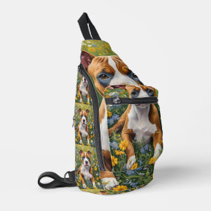 Sac À Bandoulière Brown Et Blanc Staffordshire Puppy Acrylique Art,