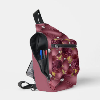 SAC À BANDOULIÈRE BURGUNDY ROSE TUFTED LOOK MOTIF ET FLEURS