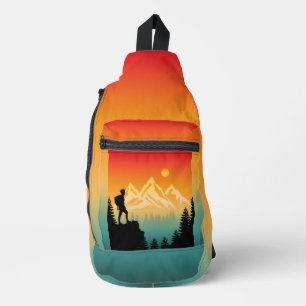Sac À Bandoulière Camping Randonnée Montagnard Coucher de soleil Vin