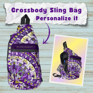 Sac À Bandoulière Carreau de mandala mosaïque boho Violet Flame -