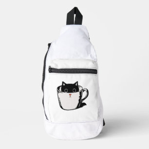 Sac À Bandoulière Chaton noir avec nez rouge caché dans une tasse