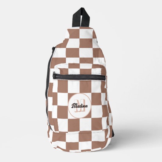 Sac À Bandoulière Chèque carré mocha brun blanc rétro Monogramme (Recto)