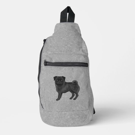 Sac À Bandoulière Chien Carlin noir Canine dessin Chien Gris (Recto)