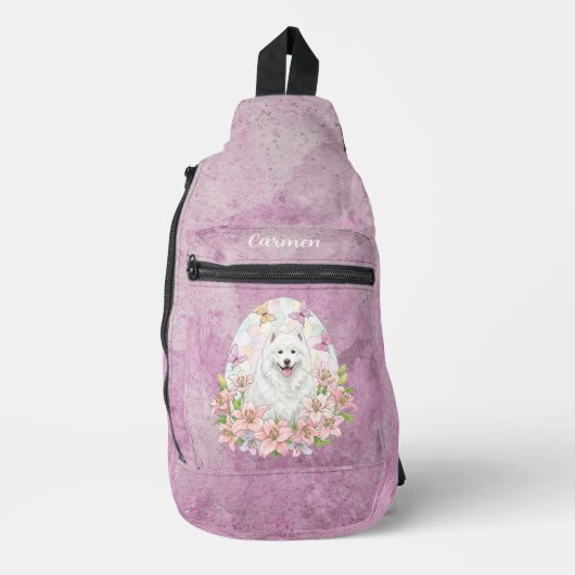 Sac À Bandoulière Chien Samoyé blanc en verre tendu (Recto)