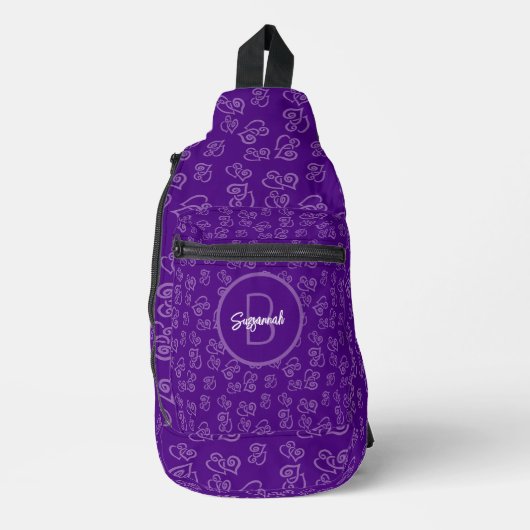 Sac À Bandoulière Coeur lié sur Arrière - plan pourpre & Monogramme (Recto)