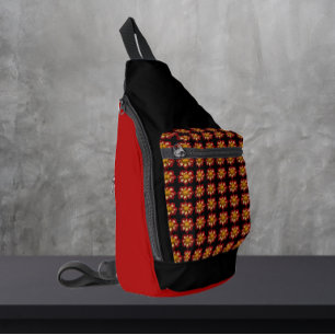 Sac À Bandoulière Collarette rouge Dahlia motifs floraux sur noir