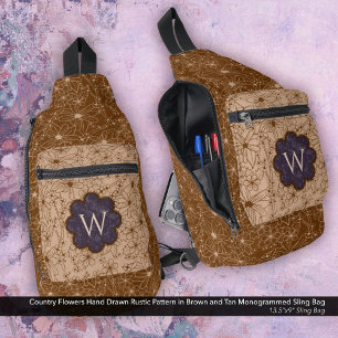 Sac À Bandoulière Country Girl Rustique motif Floral Purple Brown