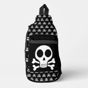 Sac À Bandoulière crâne effrayant sur fond noir