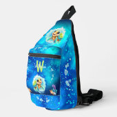 Sac À Bandoulière Cute Happy Turtle Boy Ocean Blue Nom (Coin droit)