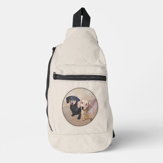 Sac À Bandoulière Dachshund Peinture Smooth Black & Tan Red Dog Art (Recto)