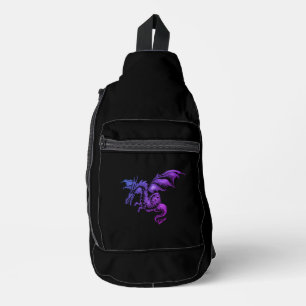 Sac À Bandoulière Dragon violet volant contre Noir
