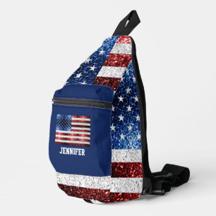 Sac À Bandoulière Drapeau américain rouge blanc bleu étincelles Nom