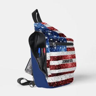 Sac À Bandoulière Drapeau américain rouge blanc bleu étincelles Nom