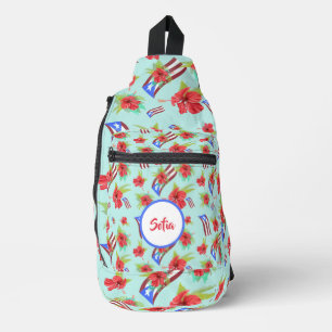Sac À Bandoulière Drapeau Porto Rico avec flor de maga boricua
