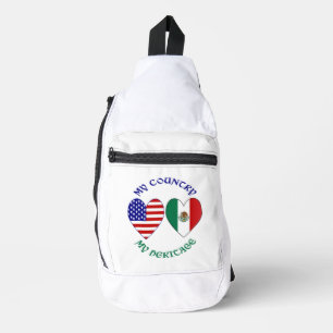 Sac À Bandoulière Drapeaux USA Mexique Cœurs Mon Pays Mon Héritage 