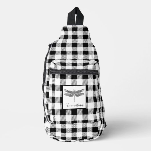 Sac À Bandoulière Élégant blanc blanc plaid en vichy libellule (Recto)