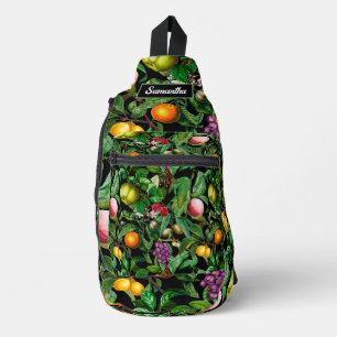 Sac À Bandoulière Elégant fruits tropicaux noir motif monogramme