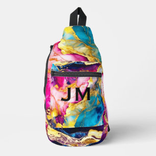 Sac À Bandoulière Elégant marbre rose turquoise rose girly imprimé