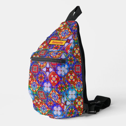 Sac À Bandoulière Élégant mexicain talavera rouge carreaux jaune mon (Coin droit)