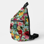 Sac À Bandoulière Élégant rose fleurs aqua motif monogramme imprimé (Coin droit)