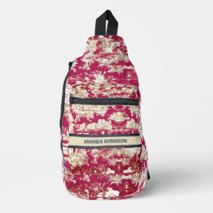 Sac À Bandoulière Élégant vintage lac rouge toile de jouy monogramme
