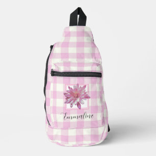 Sac À Bandoulière Elégante marguerite florale rose blanc plaid perso