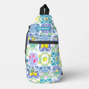 Sac À Bandoulière Été agrumes siciliens méditerranéen azulejo prin