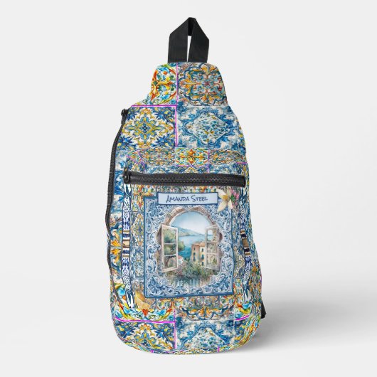 Sac À Bandoulière été italie carreaux bleu floral citrus monogramme (Recto)