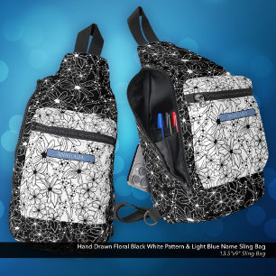 Sac À Bandoulière Fleur sauvage marguerrier noir blanc Motif et bleu