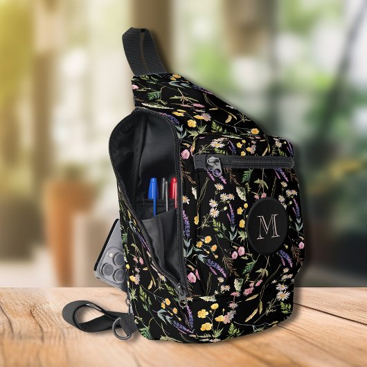 Sac À Bandoulière Fleur sauvage stylé sur noir