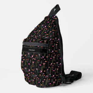 Sac À Bandoulière Fleurs sauvages de néon, monogramme personnalisé