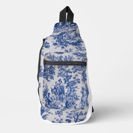 Sac À Bandoulière Française toile de jouy bleu et blanc élégant (Recto)